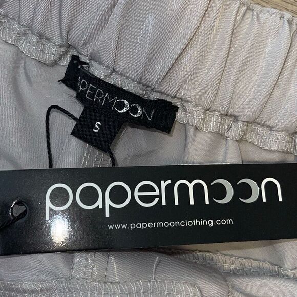 Papermoon Womens Flat Front High-Rise Straight Leg Cargo Pants Gray Sheen Small - Picture 5 of 9
